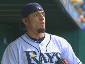 Garza, seen here in Tampa Bay gear, could be reunited with former teammate James Shields, if the Royals pick him up. With his stuff in a hitters ballpark, he could have a really good year.
