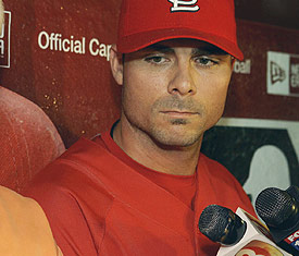 Ankiel is shown here talking to his reporters answering questions about Steroid Use. Ankiel had a valid prescription for the drugs he was using. Injuries plagued him from 2009-2010. Soon to be 34, does he have any baseball left?