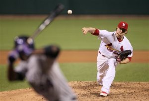 St. Louis Cardinals starting pitcher Shelby Miller throws against the Colorado Rockies during a baseball game on Friday, May 10, 2013, at Busch Stadium in St. Louis. (AP Photo/St. Louis Post-Dispatch, Chris Lee) EDWARDSVILLE INTELLIGENCER OUT; THE ALTON TELEGRAPH OUT
