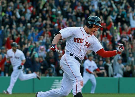 A picture from Ellsbury's walk off hit in the final game of the recent series vs. the Indians. Ellsbury seems like he might be turning the corner for the year. He just set a Red Sox single game record with 5 SBs in a game.