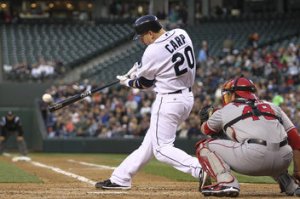 Carp hit .276/.326/.466 with 12 HRs 46 RBI and 17 2Bs in 79 Games for the Mariners in 2011. He also showed really good power potential while at AAA hitting 29 HRs in 110 Games in 2010 and 21 HRs in 66 Games in 2011.