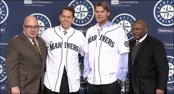 Corey Hart, 33. was one of the better power hitters in the NL from 2007 - 2012, before nagging injuries sidelined him for the 2013 year, He has a 3 slash of .276/.334/.491 for his career, and could hit 20+ HRs and add 80_ RBI if he can remain healthy. Logan Morrison's best year came in 2011, where he clubbed 23 HRs and added 72 RBI, and he has also battled injuries for the last 2 years. He can draw walks. and carries a .249/.337/.427 3 slash into 2014. These guys can DH and play RF + back up Justin Smoak at 1B.