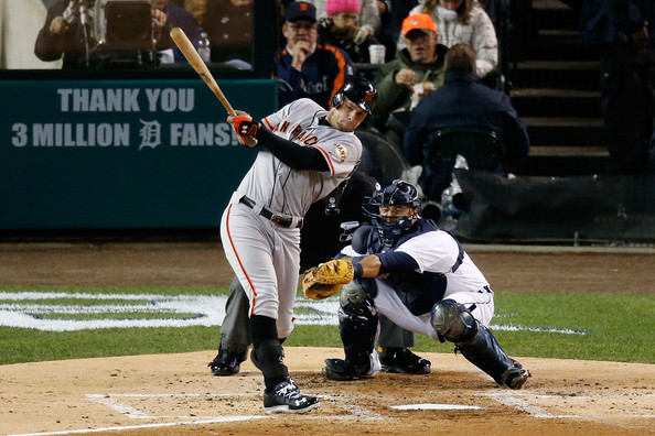 Brandon Belt had the quietest 60 Extra Base Hits in the MLB (17 HRs, 3 - 3B and 39 - 2B) during the 2013 year. Here he is seen with Pence, who also hit 27 HRs without much fanfare. Belt is doing even better so far this campaign - with 7 HRs, 13 RBI and a .563 SLG % through his 1st 87 AB. The 26 Year Old LHB is tied with Mark Trumbo for the lead in the NL, and that man is out for an indefinite period of time with a stress fracture injury.