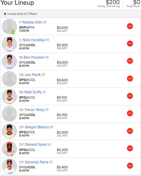 Sample Lineup April 12, 2016