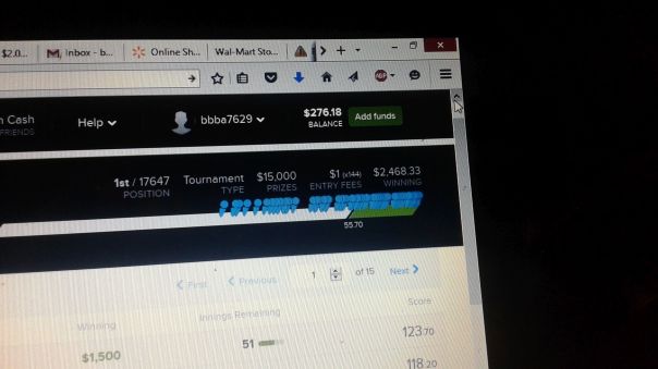 It is not foreign to think this could be the end result of the night and not just the midway point. We have won a couple of big tourneys in our day, and have sniffed all around the top for the last several weeks. While we don't play 150 rosters every night. it is exciting on the days we do. The system can also produce quality lineups for 9,21 30, 63 and 105 roster entries based on team stacks and pitchers. Doing all of your favorite stacks wheeled with pitchers is like finishing tough Sudoku Puzzles.